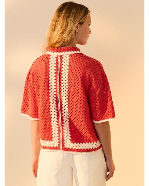 Next Relaxed Short Sleeve Collared Crochet Shirt