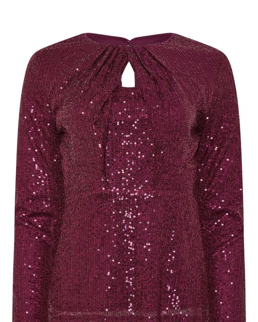 M Com Purple Sequin Twist Neck Keyhole Top