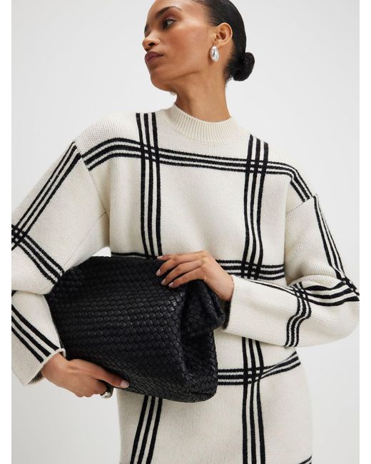 River Island Long Sleeve Checked Knitted Mini Dress in White | Lyst