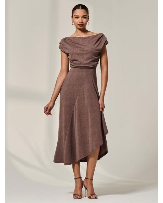 Jolie Moi Natural Asymmmetric Draped Midi Dress