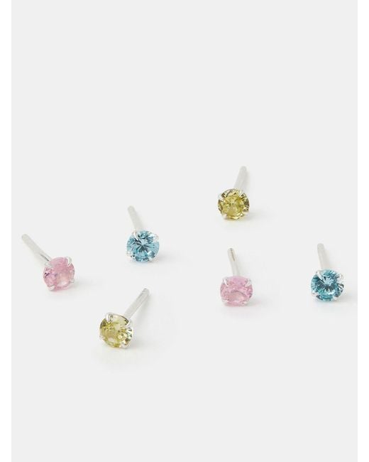 Accessorize White 3 Pack Sterling Diamanté Stud Earrings