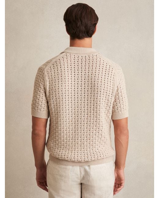 Reiss Brown Basketweave Knit Button Through Cotton Blend Shirt for men