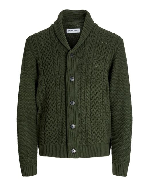 Jack & Jones Green Cable Knit Shawl Cardigan for men