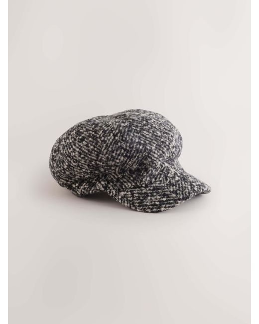 Next Gray Monochrome Herringbone Baker Boy Cap