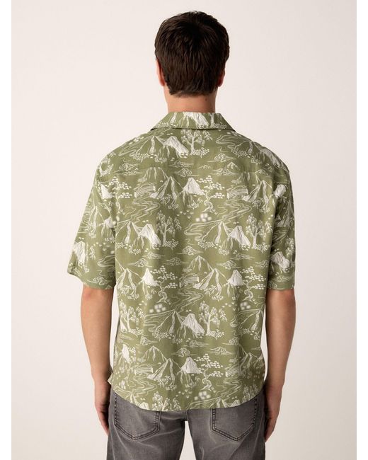 Next Green Western Style Printed Short Sleeve Shirt With Cuban Collar for men