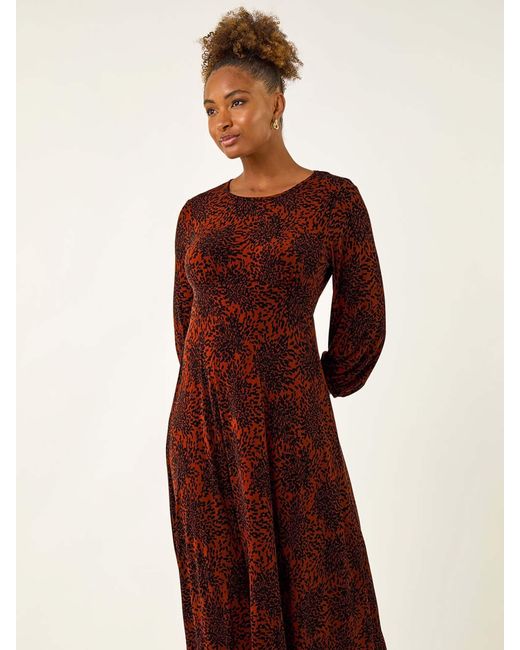 Roman Red Speckled A-Line Stretch Midi Dress