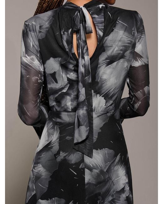 Jolie Moi Gray Ruffle Long Sleeve Mesh Maxi Dress