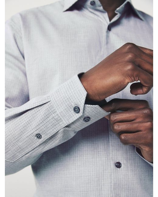 Next White Regular Fit Check Soft Touch 100% Cotton Smart Long Sleeve Shirt for men