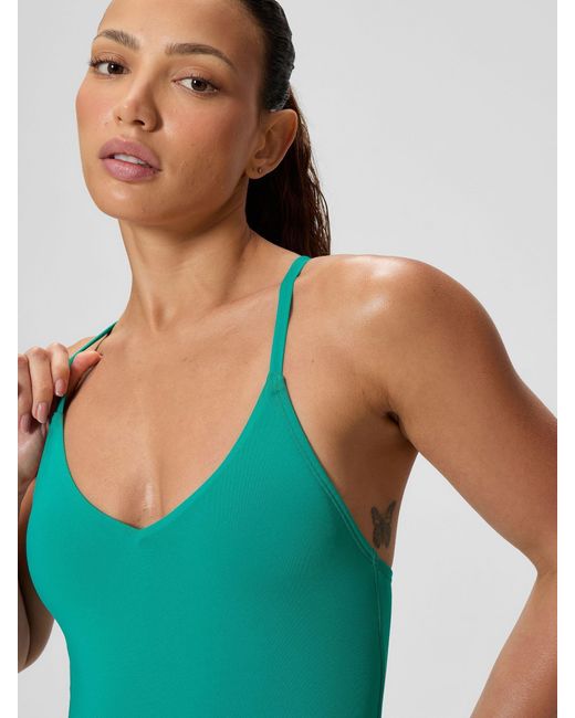 Speedo Green Solid V-Neck Swimsuit