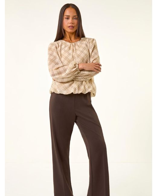 Roman Natural Petite Check Bubble Hem Tunic Top