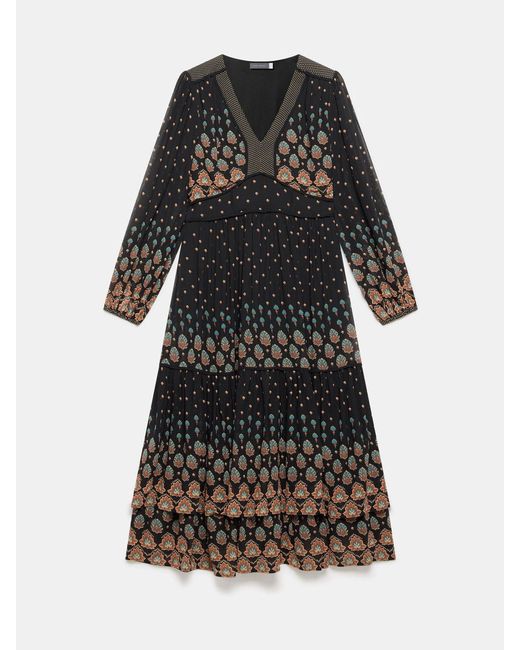 Mint Velvet Black Retro Print Midi Dress