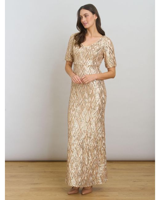 Gina Bacconi Natural Pat Sequin Maxi Dress