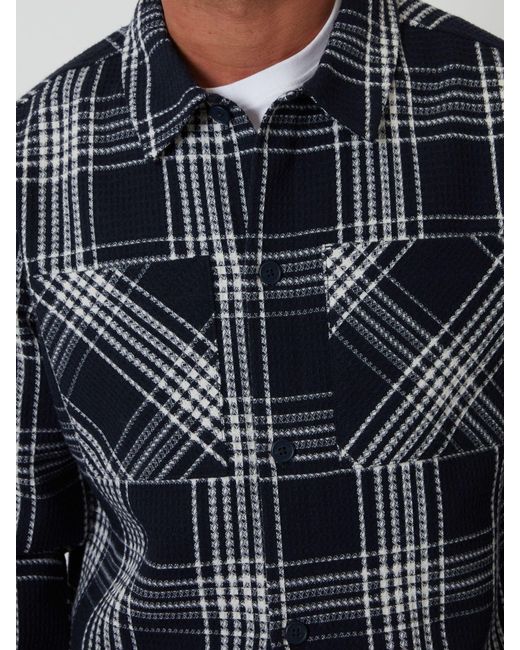 Threadbare Blue Check Waffle Textured Shacket for men