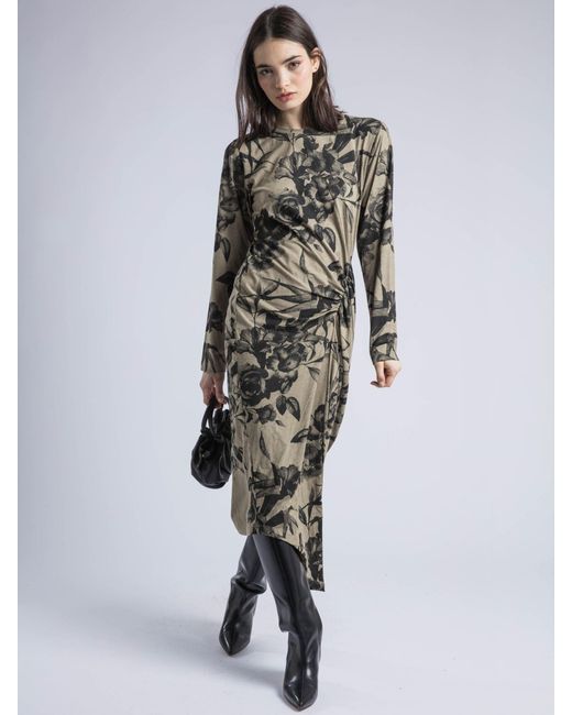 Religion White Long Sleeved Flint Jersey Dress With Drape Detail