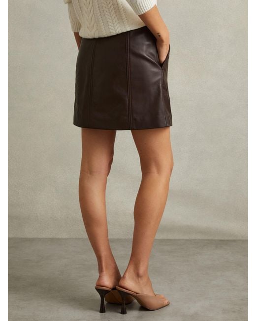 Reiss Natural Leather Zip-Front Mini Skirt