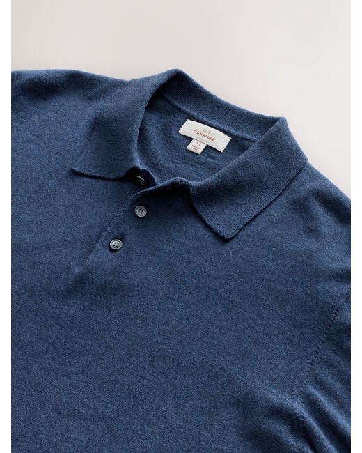 Next Blue Regular Fit Signature Short Sleeve Knit Polo With Cashmere Wool for men