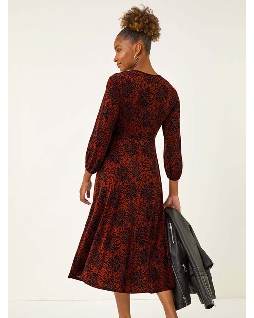 Roman Red Speckled A-Line Stretch Midi Dress