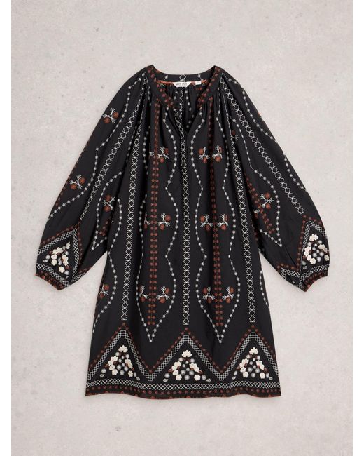 green emerald velvet dress White Stuff Women's Robyn Embroidered Dress In Black Multi  Maple Gifts