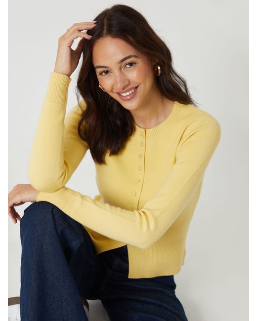 Threadbare Yellow Crew Neck Structured Knitted Cardigan