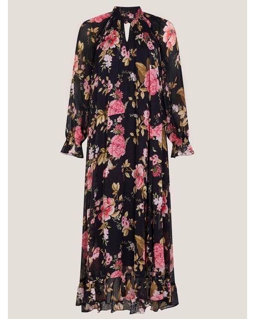 Monsoon Women's Black Mariel Floral Print Trapeze Midi Dress Monsoon Women's Black Mariel Floral Print Trapeze Midi Dress