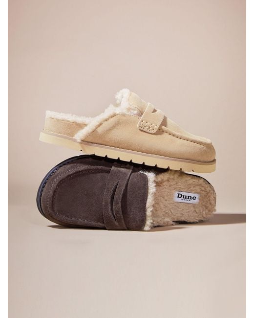 Dune Natural Goldy Lined Backless Loafers for men