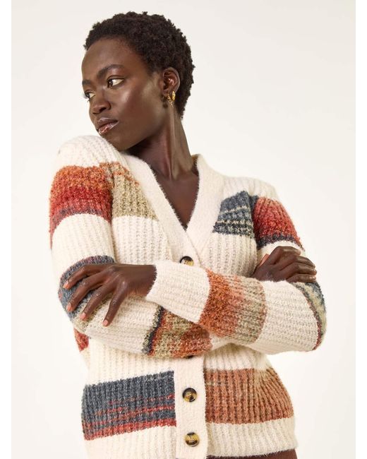 Roman White Stripe Buttoned Knit Cardigan