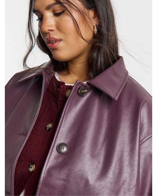 Simply Be Purple Simply Be Blackcurrant Pu Button Through Shacket
