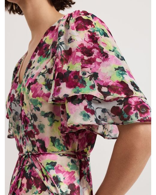 Phase Eight White Floral Print Ruffle Maxi Dress