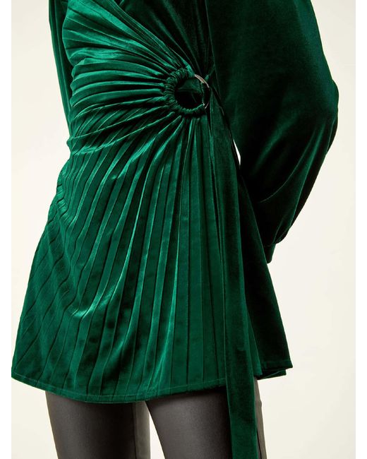 Roman Green Velvet Pleated Wrap Blouse