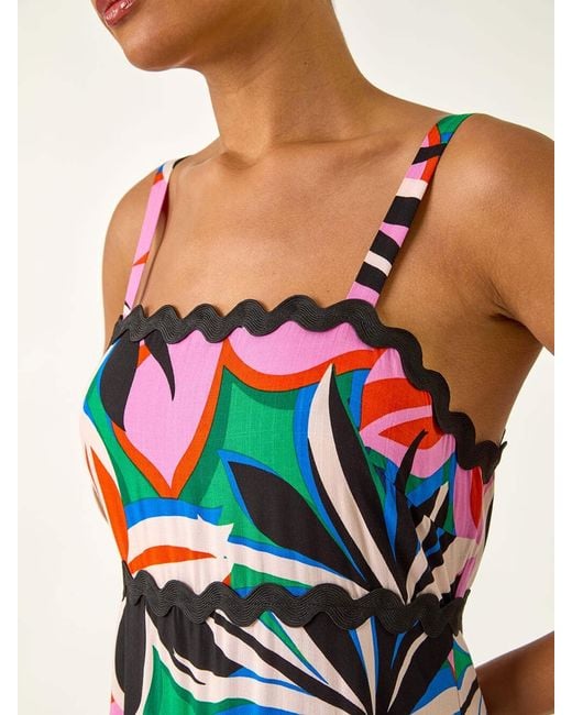 Roman Red Floral Print Ric Rac Maxi Dress