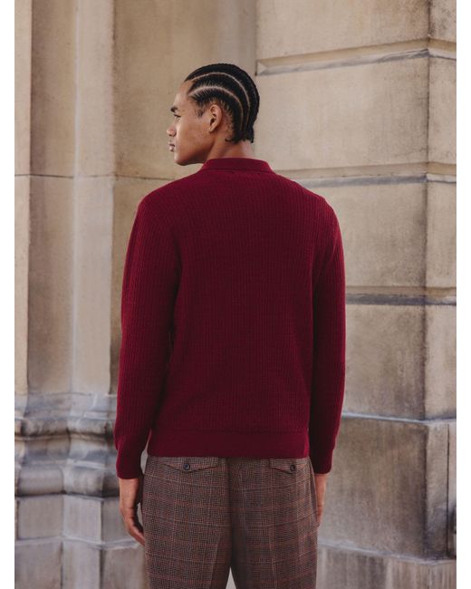 Next Red Texture Regular Fit Essential Long Sleeve Knitted Polo Shirt for men