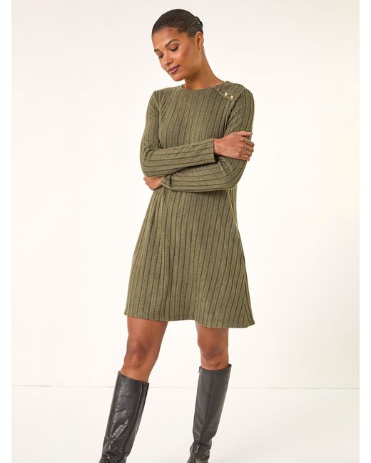 Roman Green Textured Ribbed Swing Dress