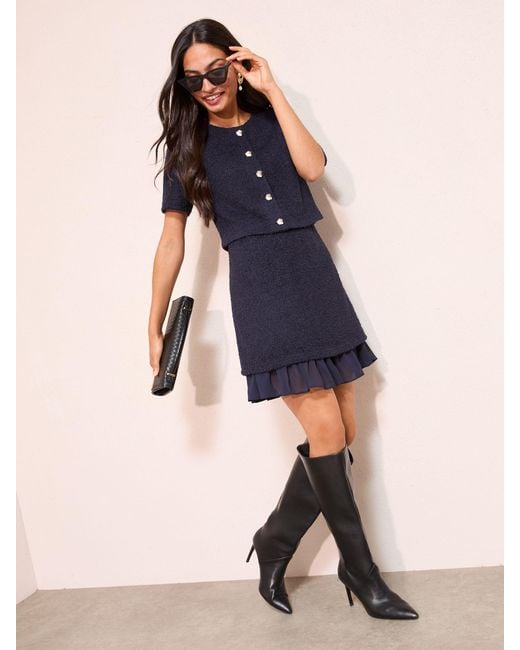 Friends Like These Women's Blue Boucle 2-In-1 Peplum Hem Dress