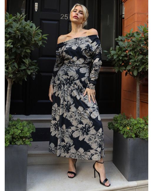 flower print midi dress Elastic Waist Midi Dress | Indigo Bloom Print | S