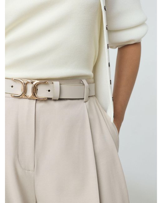 Next Natural Bone Regular Statement Buckle Leather Belt
