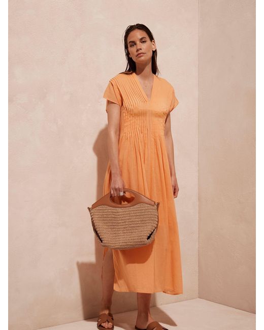 Mint Velvet Orange Pleated 100% Cotton Maxi Dress