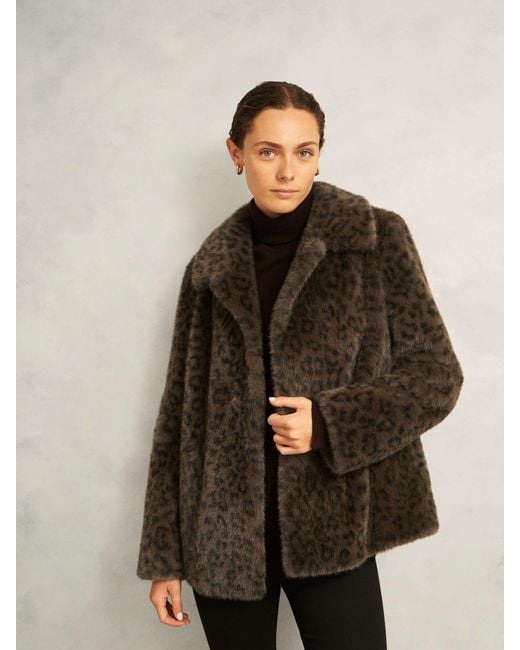 Hobbs Brown Multi Dania Leopeard Faux Fur Coat