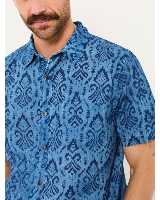 FatFace Blue Fatface Short Sleeve Indian Hand Printed Kalamkari Shirt for men