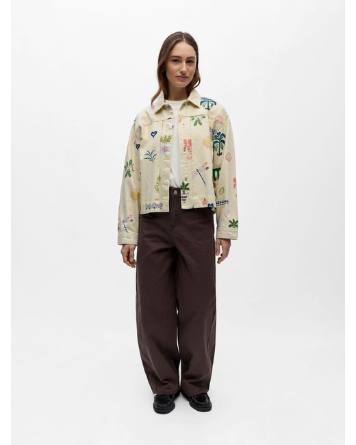 Object Natural Cream Printed Denim Jacket