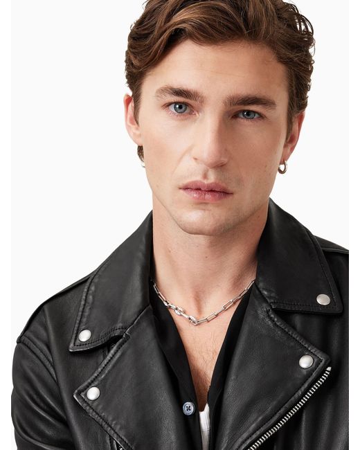 AllSaints Black Allsaints Milo Asymmetric Zip Leather Biker Jacket for men