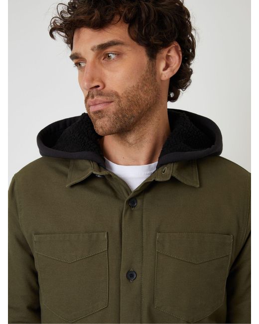 Threadbare Green Quilted Shacket With Borg Lined Hood for men