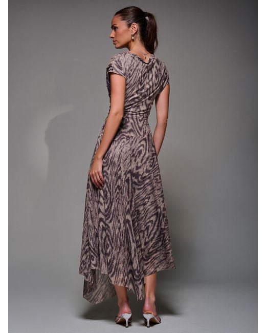 Jolie Moi Gray Asymmetrical Draped Slash Neck Midaxi Dress