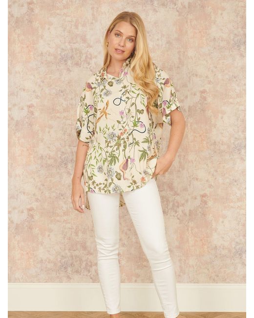 Yumi' White Relaxed Fit Shirt With Botanical Print