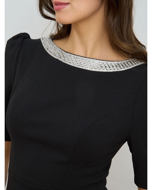 Gina Bacconi Black Paola Beaded Neck Maxi Dress