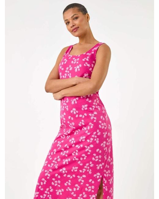 Roman Pink Dandelion Print Maxi Dress