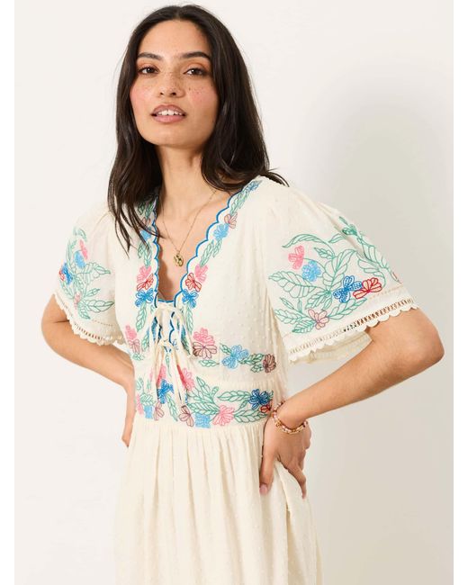 FatFace Natural Fatface Lea Regular Embroidered Midi Dress
