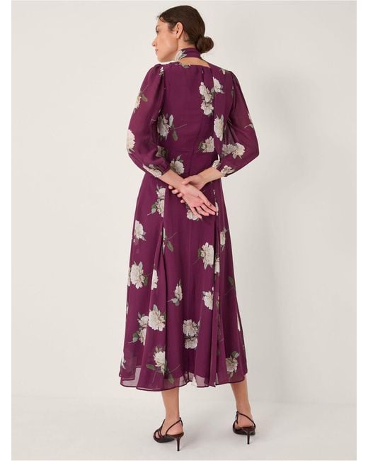 Monsoon Purple Amber Floral Print Midi Dress & Scarf