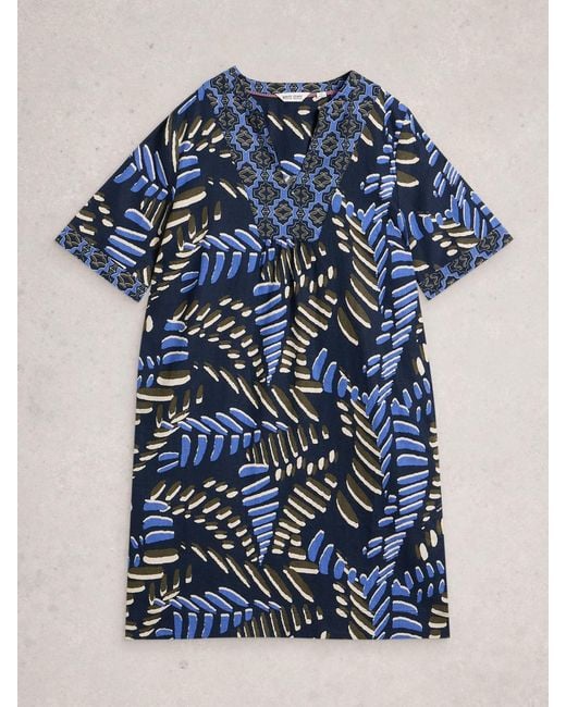knee length dresses for ladies White Stuff Reno Floral Linen Shirt Dress, Blue