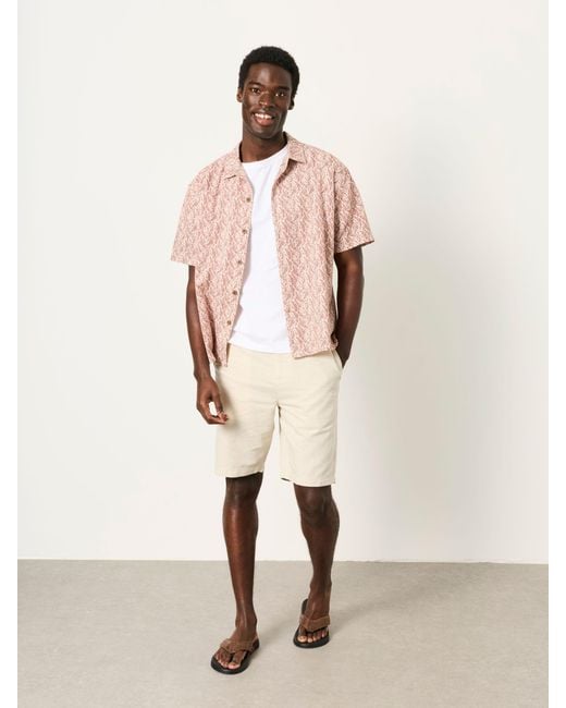 FatFace Natural Fatface Short Sleeve Relaxed Fit Linear Leaf Print Shirt for men