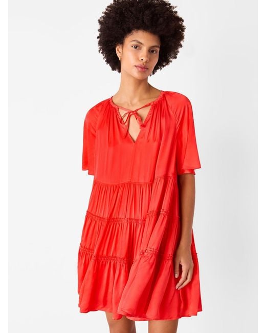 satin trapeze mini dress Satin Bow Shoulder Trapeze Mini Dress